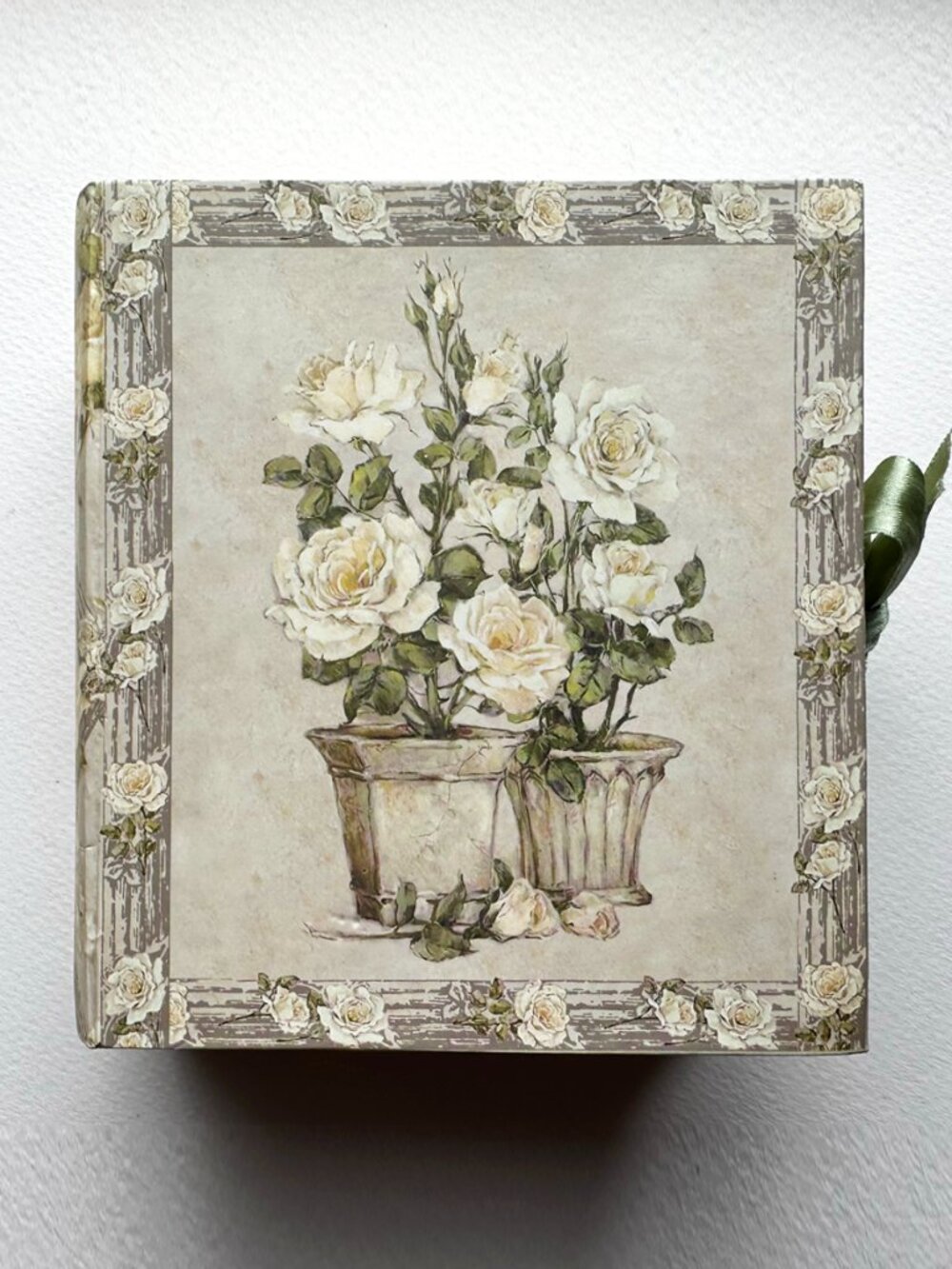 Barbara Mock White Rose Blank Note Cards Boxed Set 18 Cards Green Envelopes